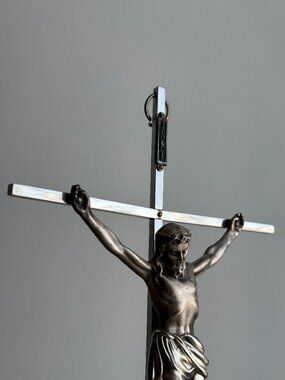 Wall Hanging Vintage 6x12" Chrome Silver Jesus Crucifix Cross Catholic Orthodox